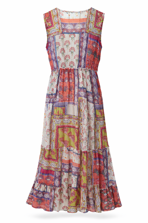 Robe en viscose imprimé patchwork-Paprika-3