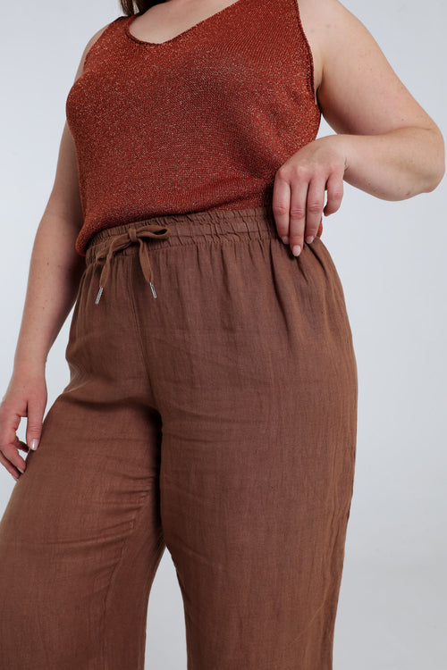 Pantalon en lin uni-Paprika-4