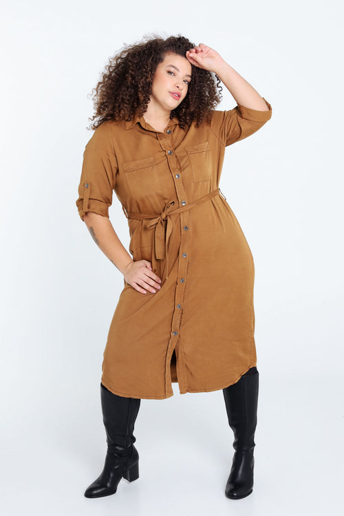 Robe tunique en tencel et lin-Paprika-7