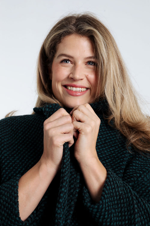 Manteau uni en tissu moucheté avec laine-Paprika-4