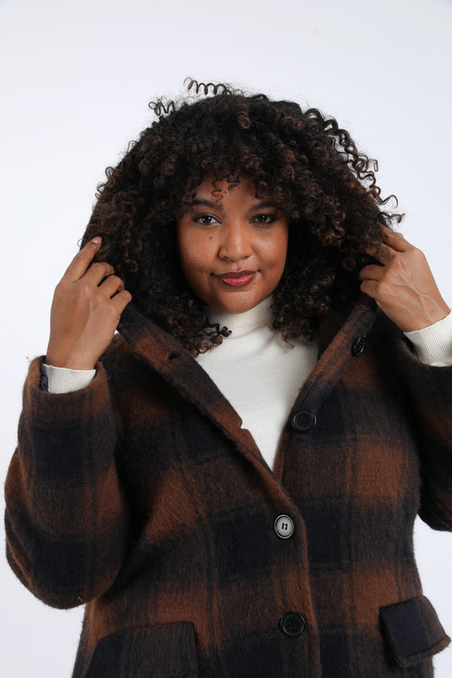 Manteau en laine à carreaux avec capuche-Paprika-6