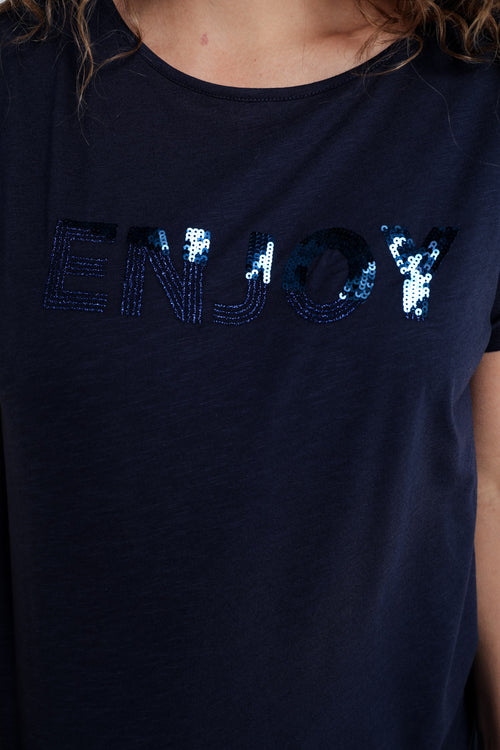 T-shirt uni avec broderie Enjoy et sequins-Paprika-4