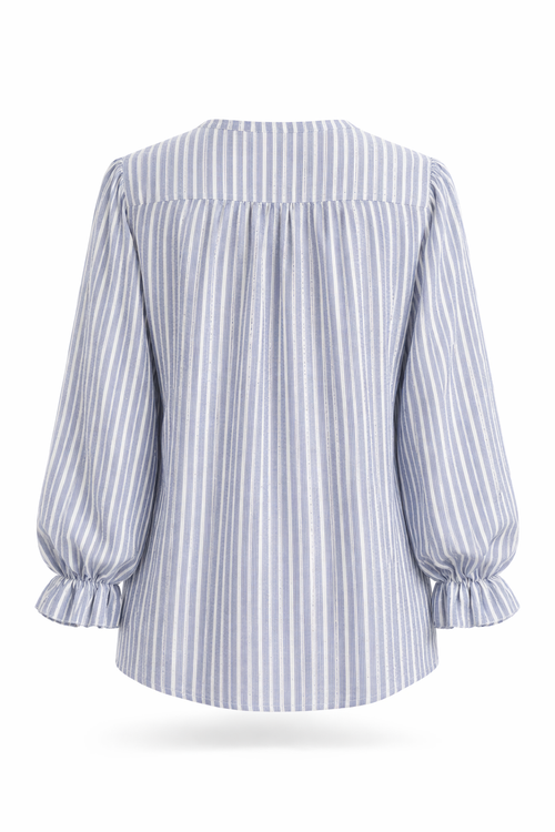 Blouse en coton rayée avec volants-Paprika-11