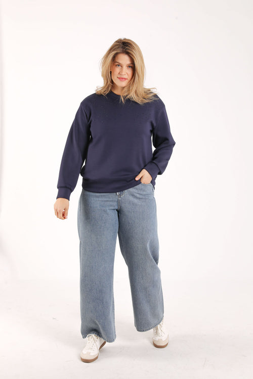 Sweat en viscose uni avec strass-Paprika-9