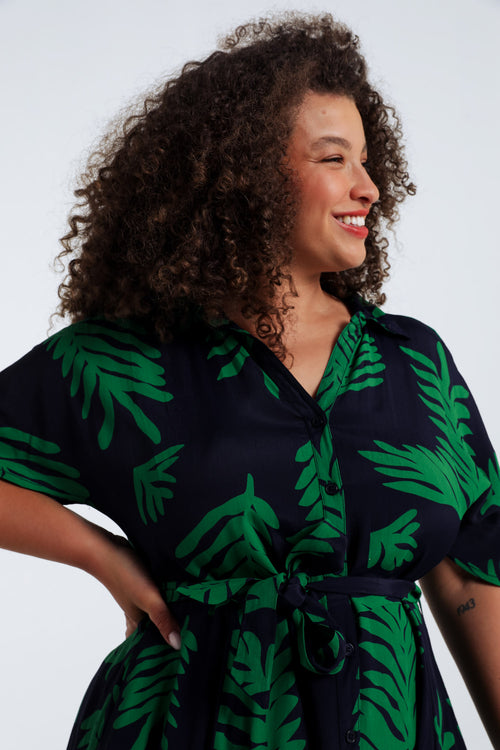 Longue robe en viscose imprimé feuillage-Paprika-5