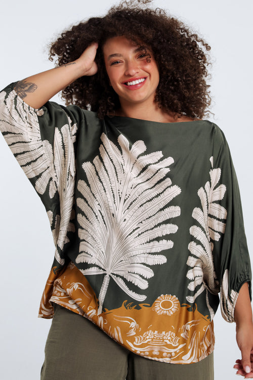 Blouse en viscose imprimé palmes-Paprika-1