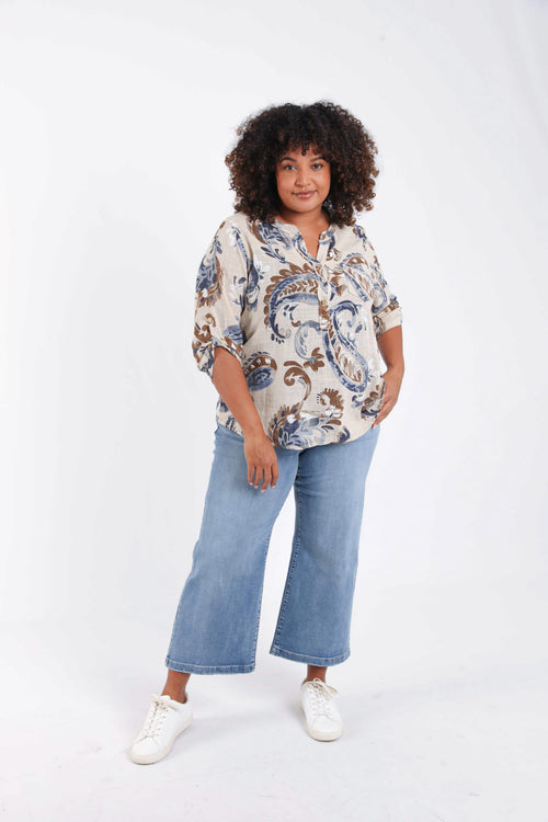 Chemisier en gaze de coton imprimé cachemire-Paprika-9