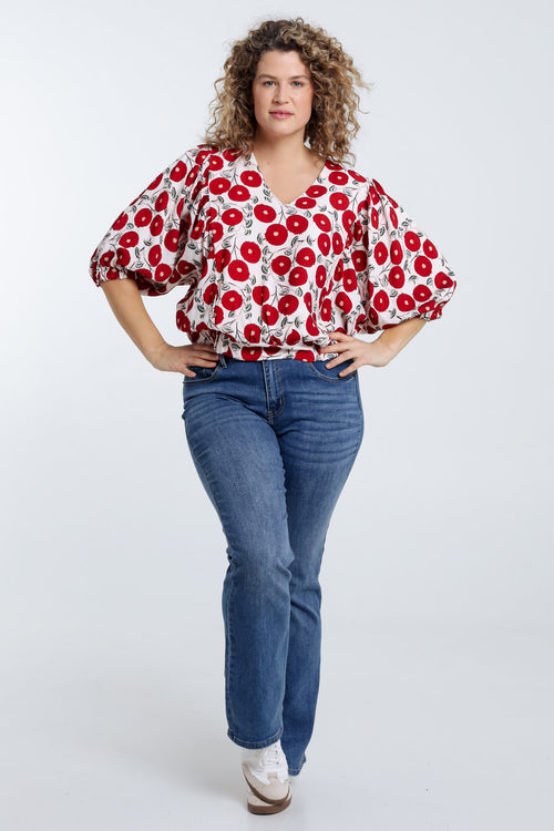 Blouse boite imprimé floral-Paprika-8