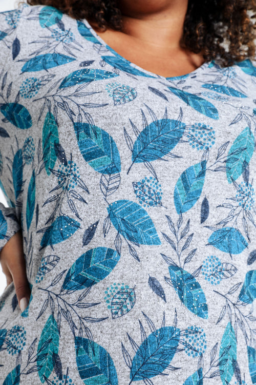 T-shirt maille chaude imprimé feuilles avec strass-Paprika-4