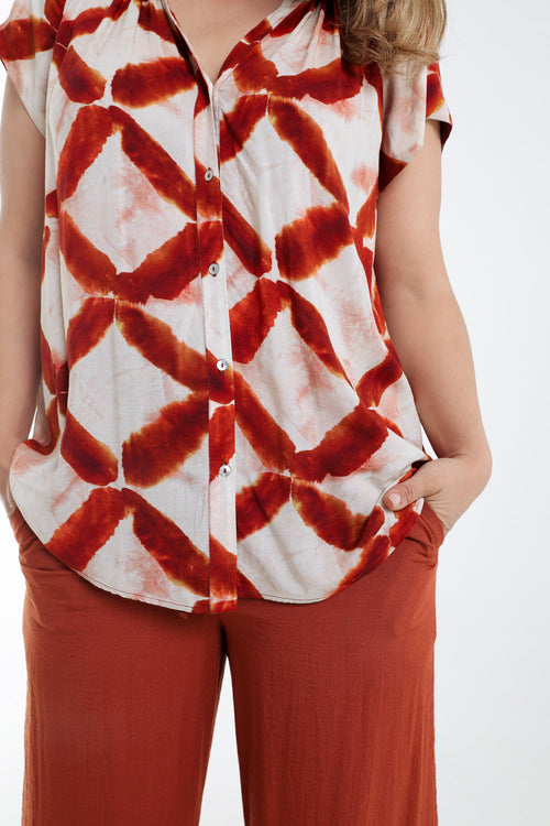 Blouse en viscose imprimé graphique-Paprika-4