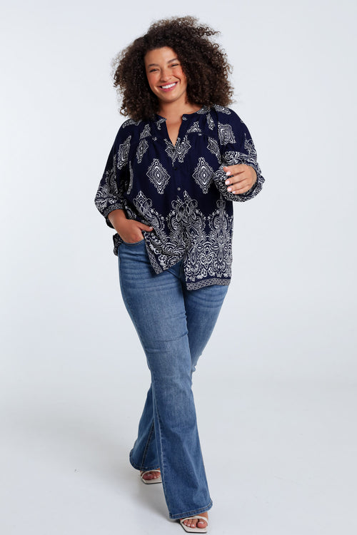 Blouse en viscose imprimé cachemire-Paprika-7