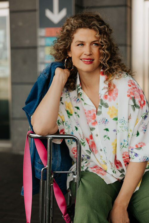Chemisier ample en viscose imprimé floral-Paprika-1