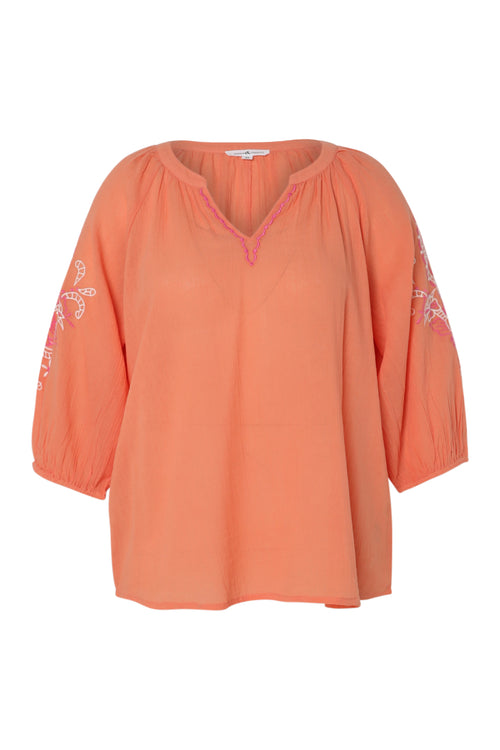 Blouse en conton unie avec broderies-Paprika-1