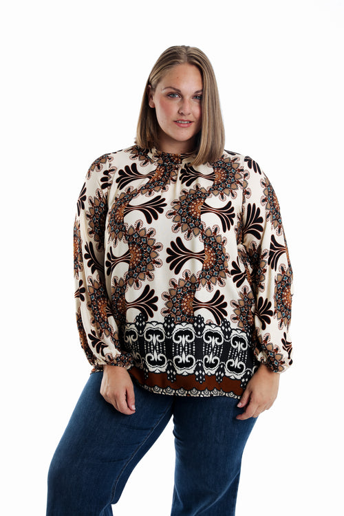 Blouse en viscose imprimé graphique-Paprika-1