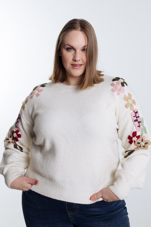 Pull uni avec manches détail broderies-Paprika-1