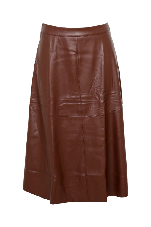 Jupe mi-longue unie en faux cuir-Paprika-11
