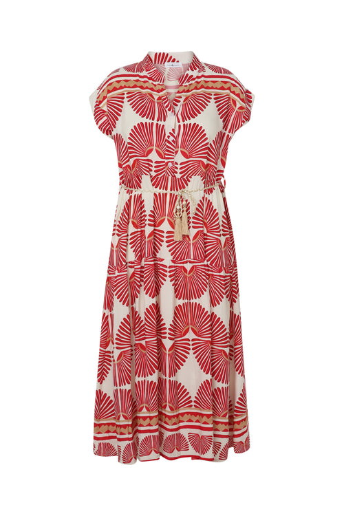 Robe longue en viscose imprimé feuillage-Paprika-10
