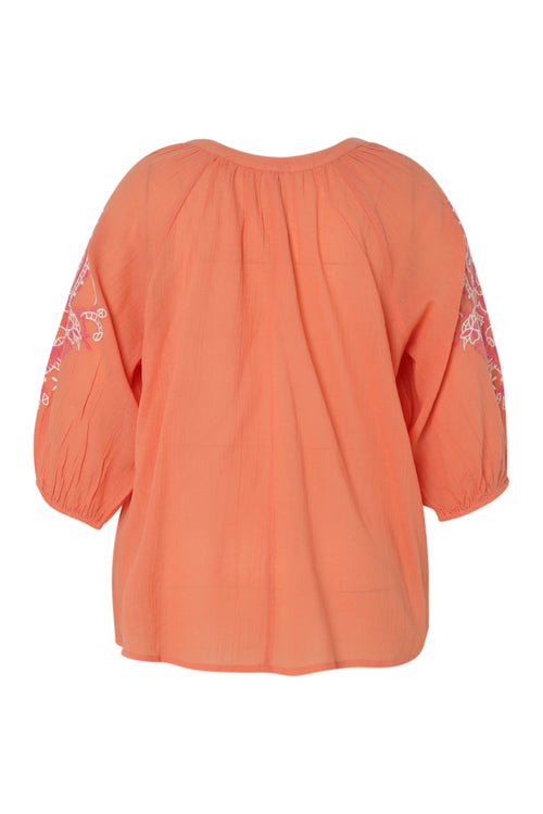 Blouse en conton unie avec broderies-Paprika-2