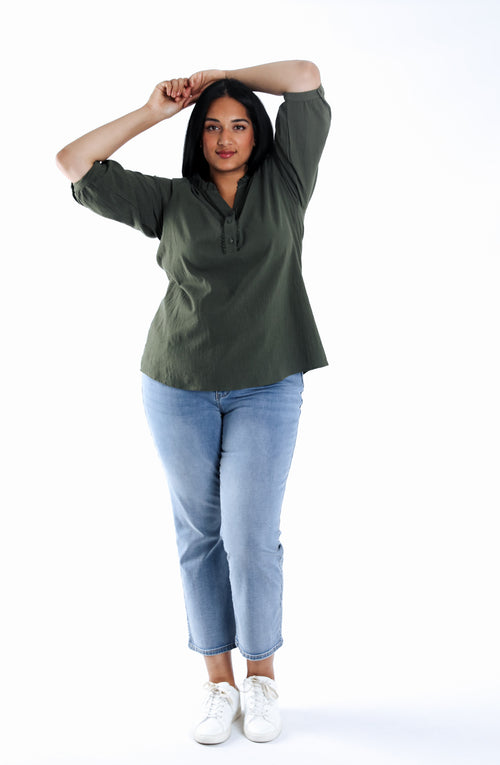 Blouse en coton unie-Paprika-6