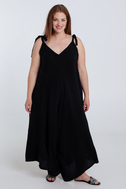 Combinaison en lin et viscose unie-Paprika-1