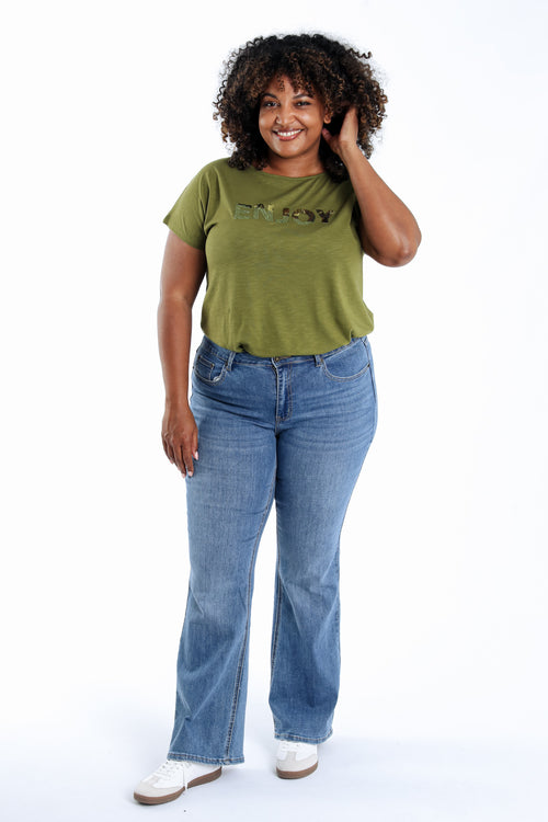 T-shirt en coton uni Enjoy en sequins-Paprika-9