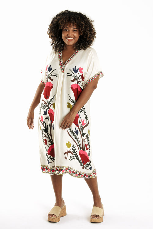 Robe en viscose imprimé folk-Paprika-9