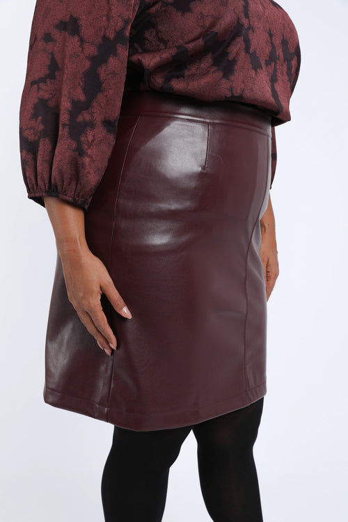 Jupe courte unie en faux cuir-Paprika-5