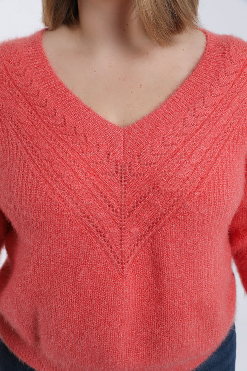 Pull maille poilue uni-Paprika-5