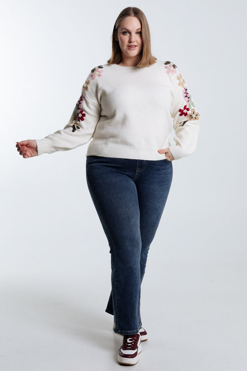 Pull uni avec manches détail broderies-Paprika-9