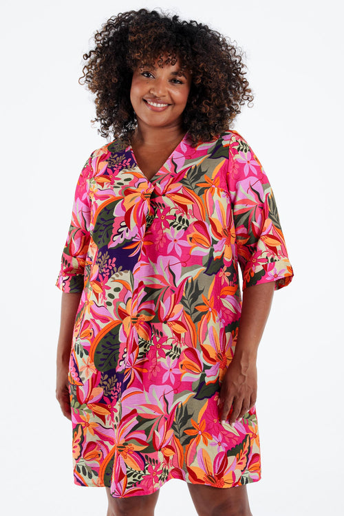 Robe tunique en viscose imprimé floral-Paprika-1