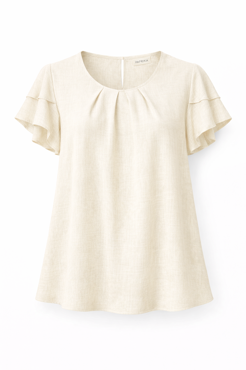 Blouse en viscose et lin unie-Paprika-10