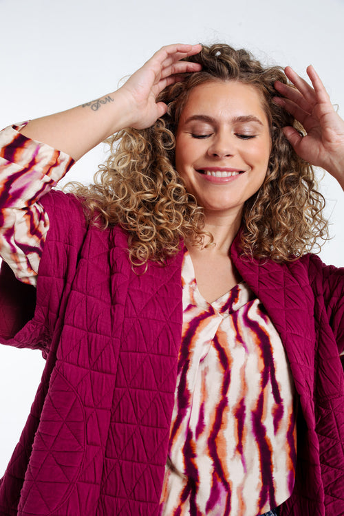 Veste kimono matelassée unie-Paprika-6