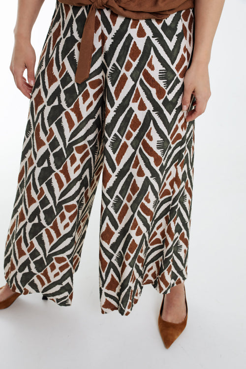 Pantalon large en viscose imprimé ethnique-Paprika-6