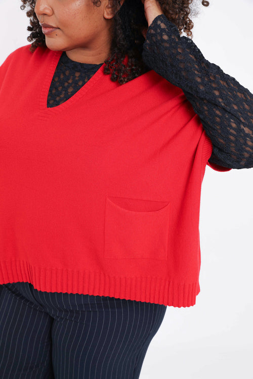Pull court uni en viscose-Paprika-4