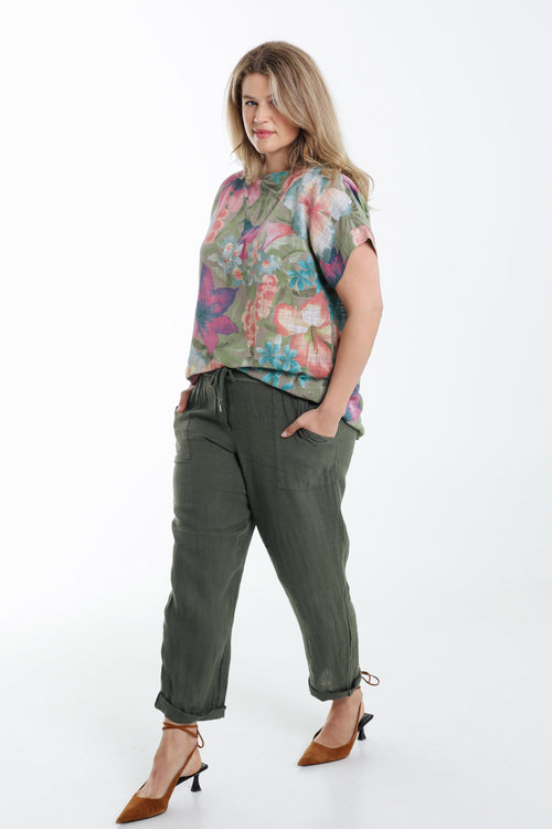 Pantalon 7/8 en lin uni-Paprika-7