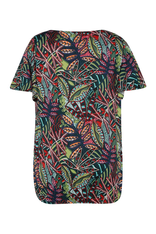 T-shirt en maille froide avec imprimé feuillage-Paprika-11