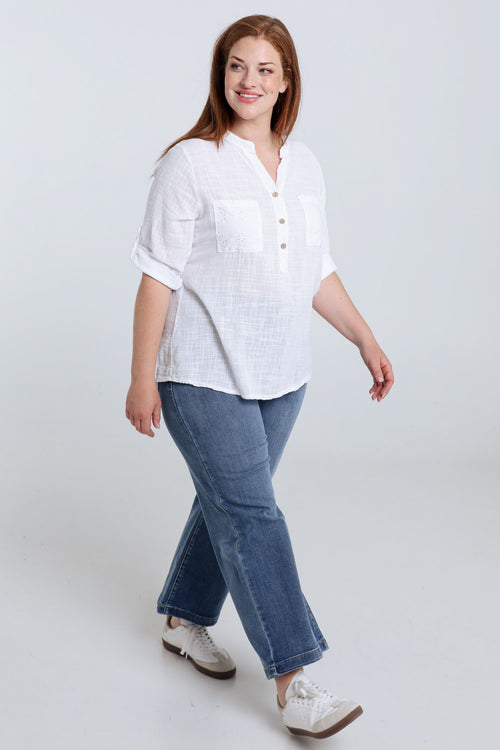 Blouse en gaze de coton unie-Paprika-8