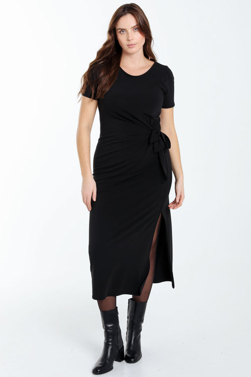 Robe en maille unie avec noeud-Paprika-7