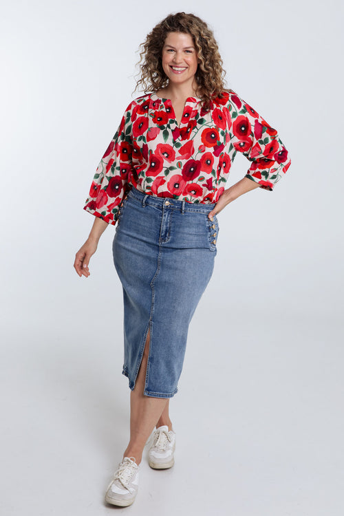 Blouse en coton imprimé coquelicots-Paprika-8