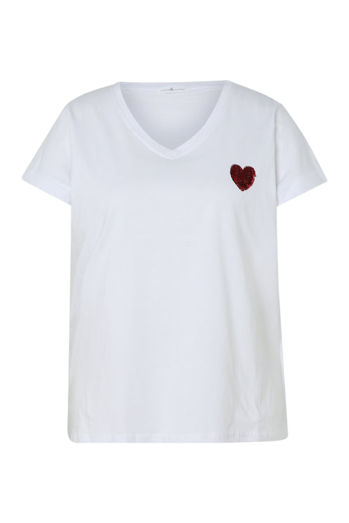 T-shirt en coton uni avec coeur en sequins-Paprika-10