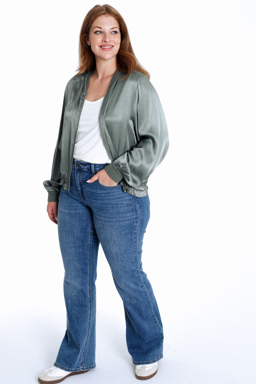 Bomber uni en viscose effet satin-Paprika-9