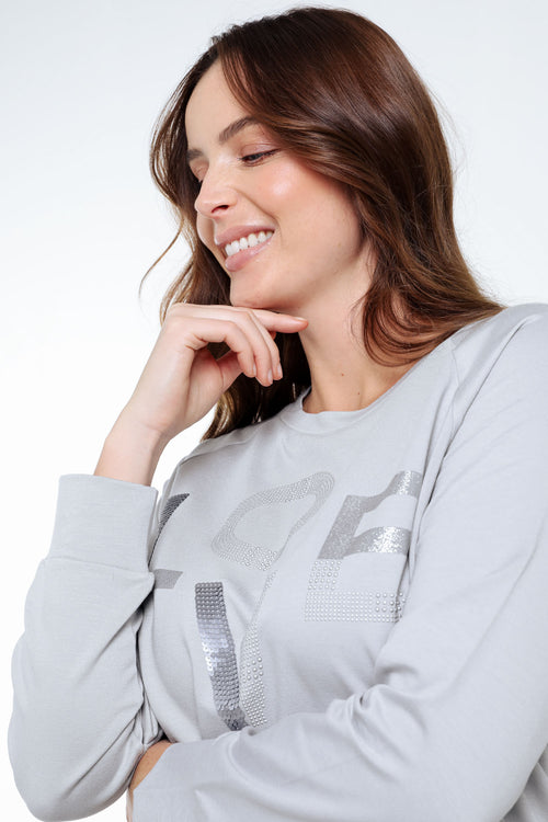 Sweat en molleton "Love" avec strass-Paprika-3