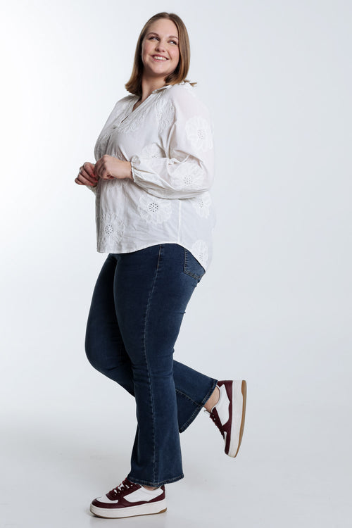 Blouse en coton unie avec fleurs brodées-Paprika-8