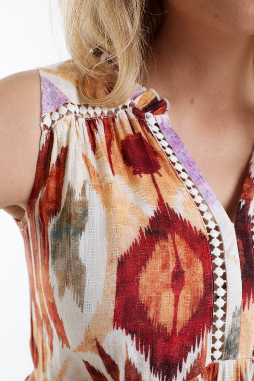 Robe longue en viscose imprimé ethnique-Paprika-5