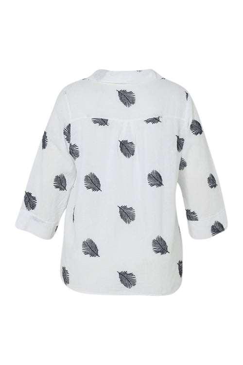 Chemise en coton unie avec feuilles brodées-Paprika-11