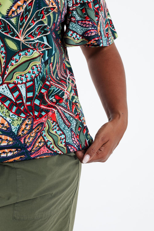 T-shirt en maille froide avec imprimé feuillage-Paprika-5