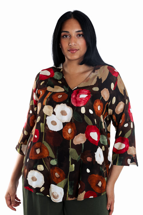 Blouse en viscose imprimé coquelicots-Paprika-1