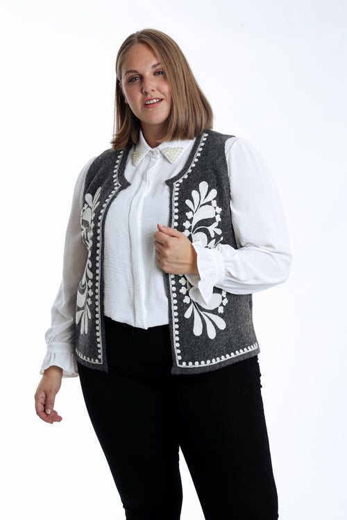 Gilet sans manches uni avec broderies-Paprika-1