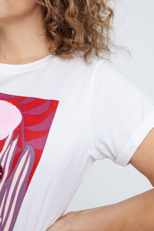 T-shirt en coton dessin coloré et sequins-Paprika-5