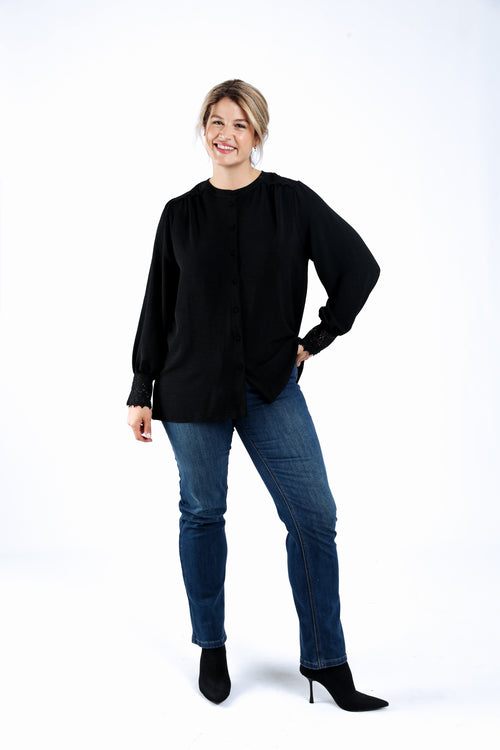 Blouse unie avec dentelle-Paprika-7